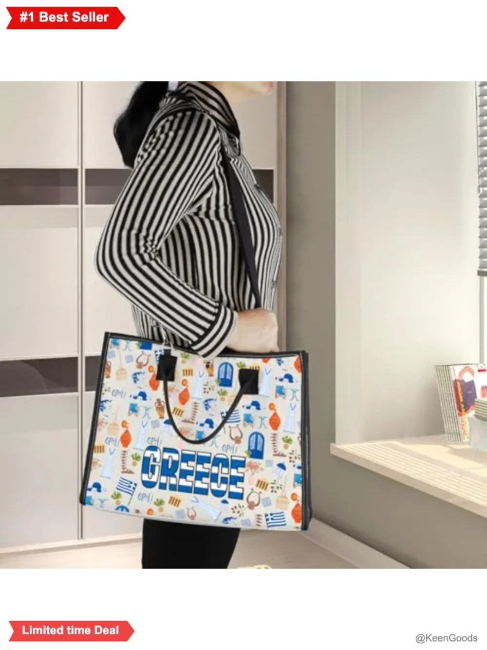 Canvas Tote Bag Greece Flag Hellenic Republic Travel Shoulder Bag